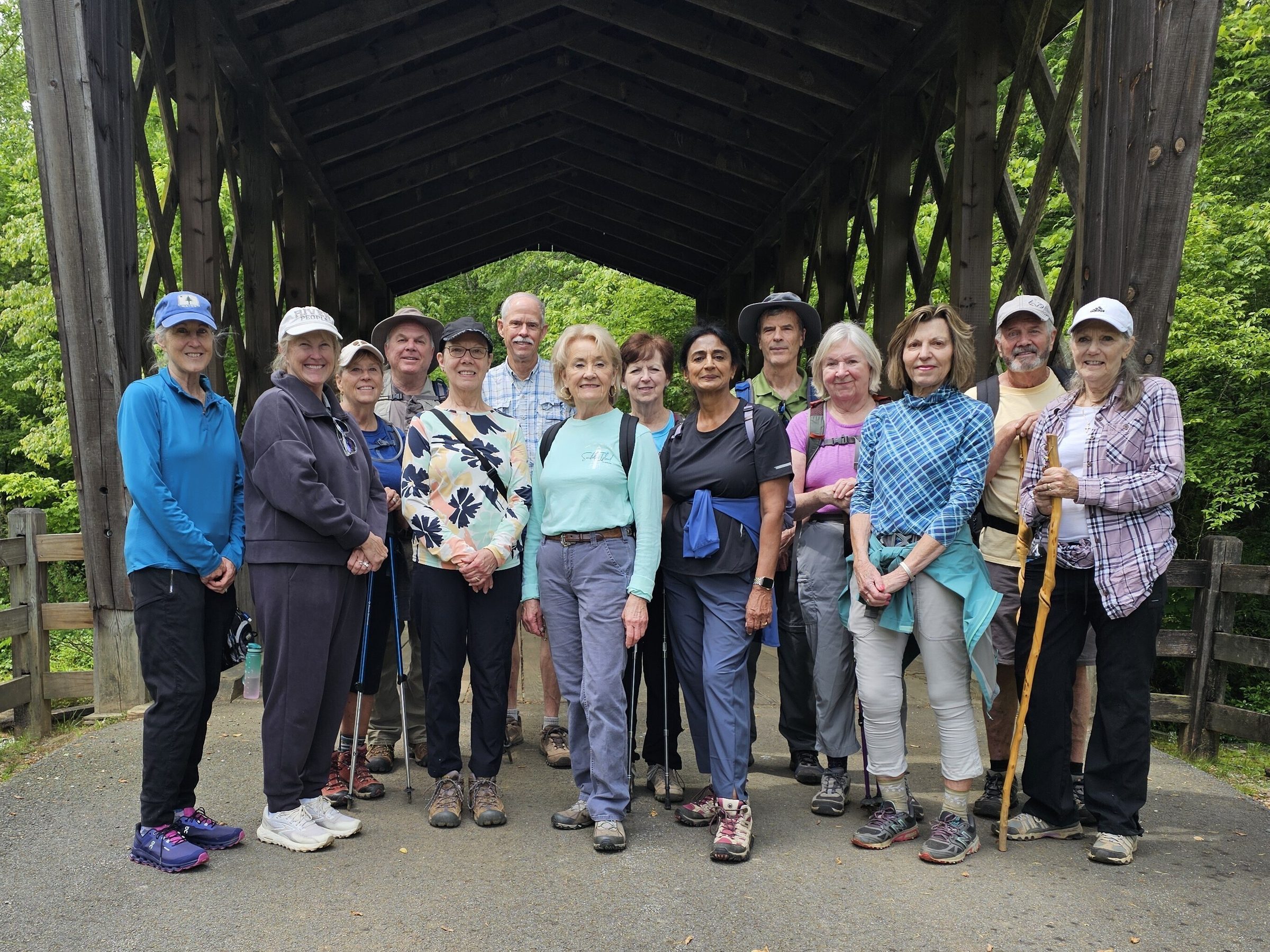 Today's Hikers (L-R): Beth P., Jennifer, Lynn, John, Doris, Mike, Beth Mc., Jenny, Gita, Gerald, Angela, Allyson, Ken, Claudia & Jack Treadman (not shown)