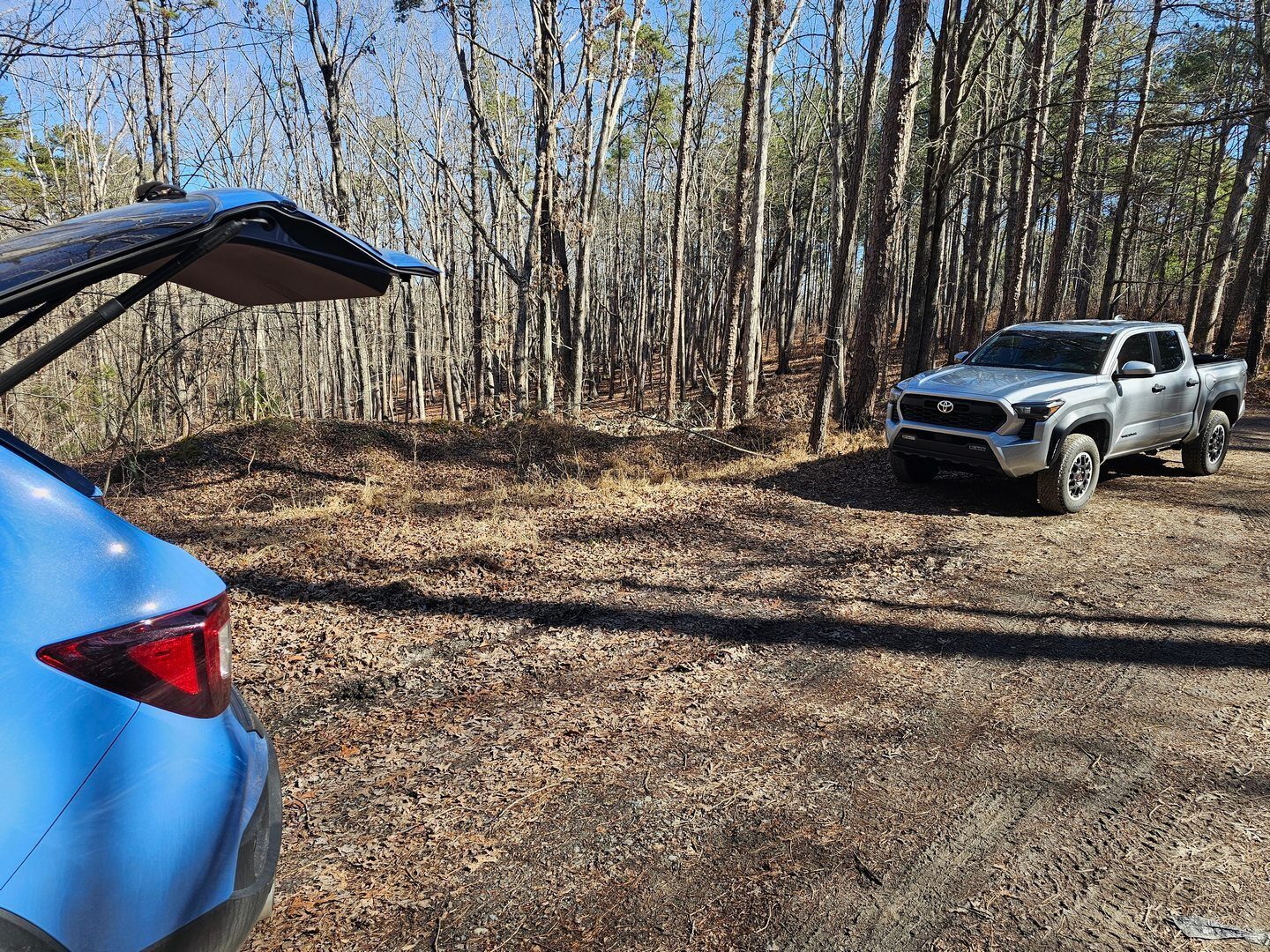 There is room off Georgia Mountain Orchard Rd to park 3-4 vehicles.