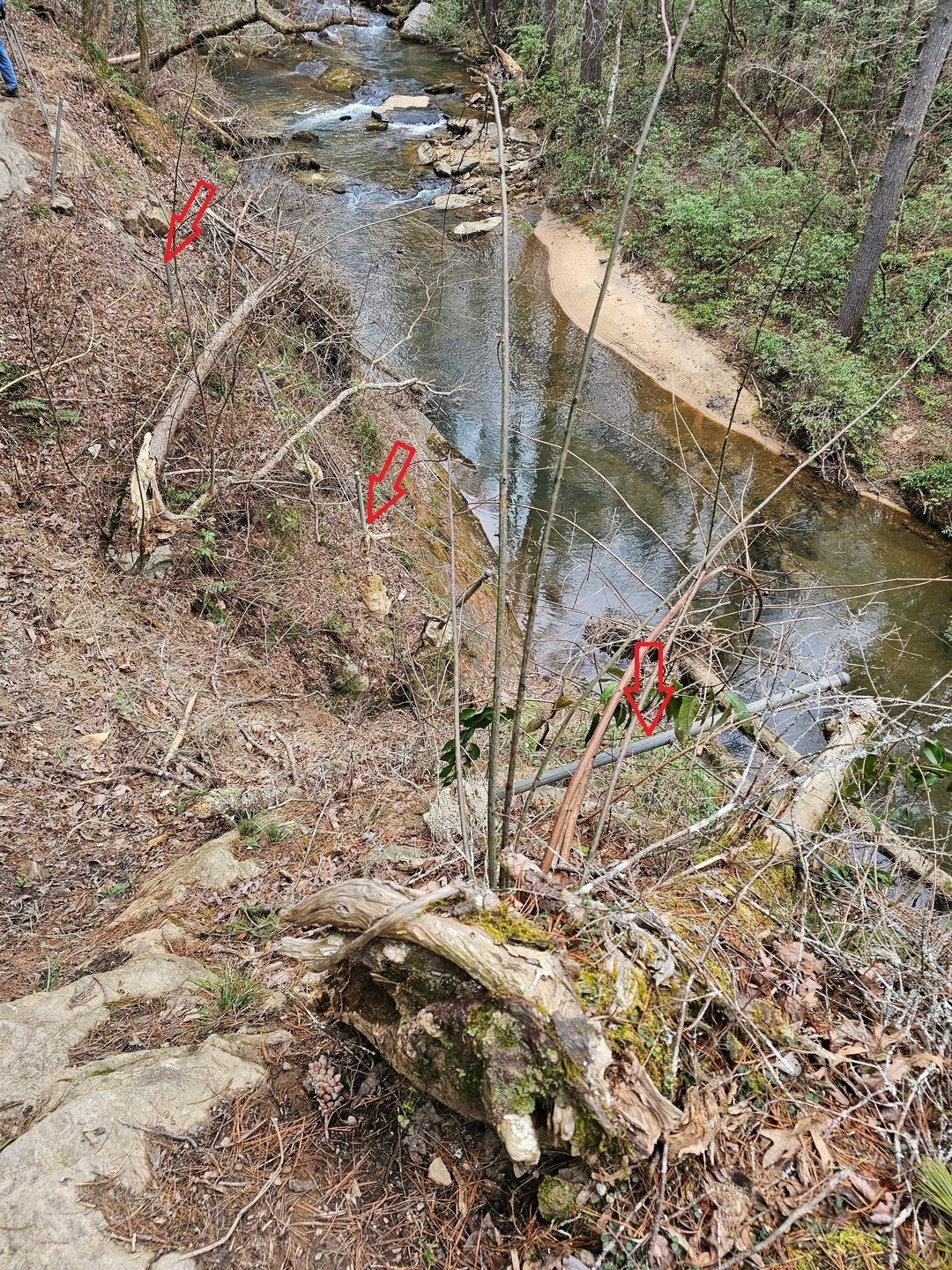 Time to turn around.  The fall protection guywires and stanchions have been washed out.