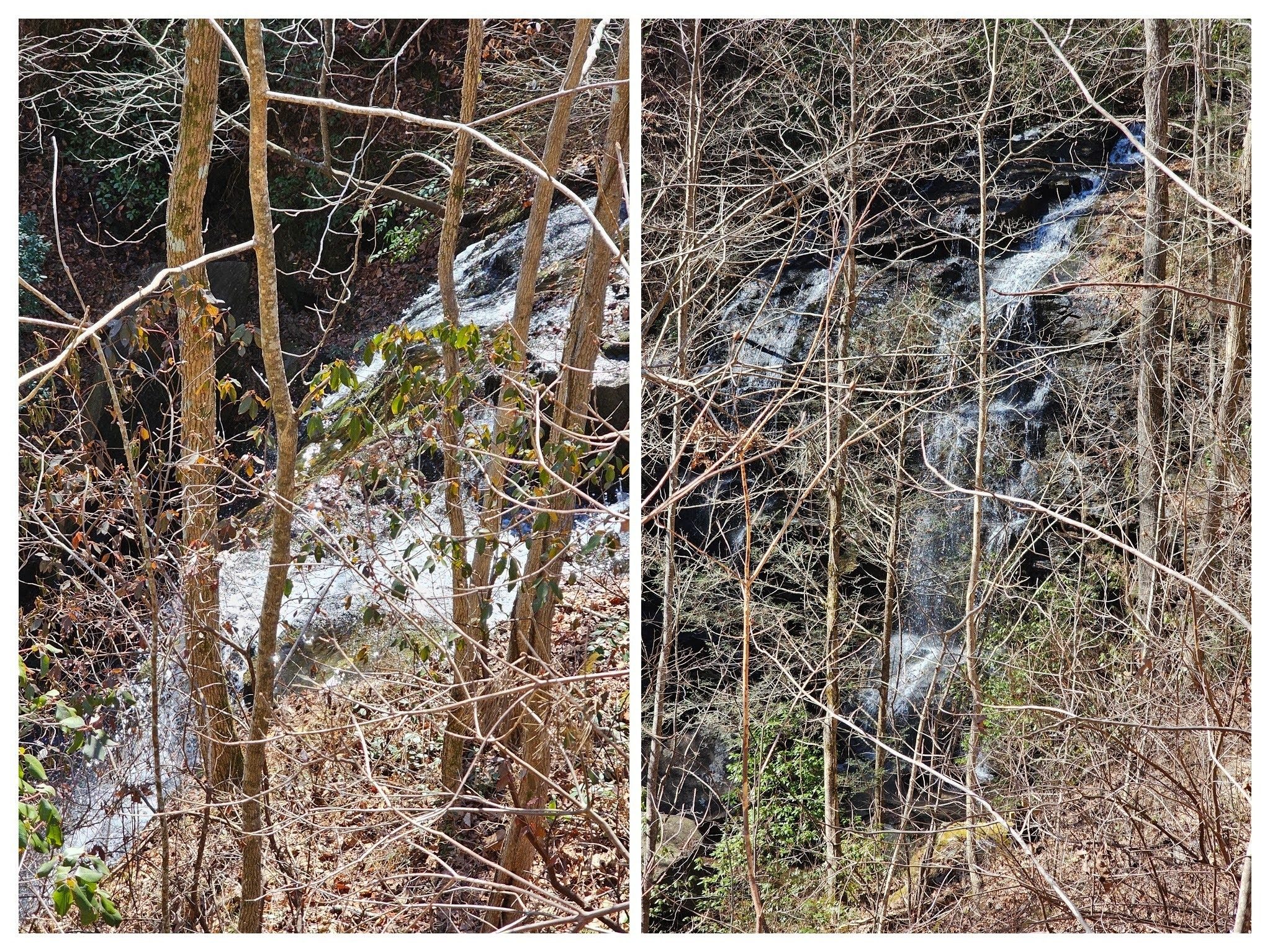 A not so great view of Tabor Falls from the trail.  Steep scramble required to get down to the falls.