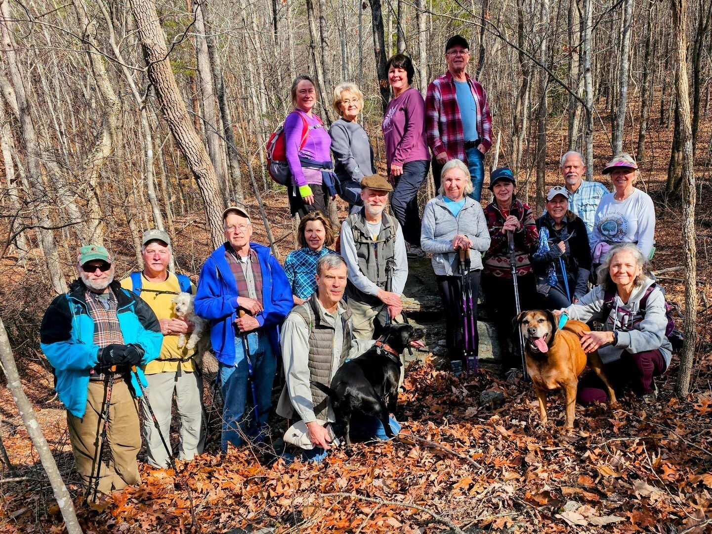 Today's hikers (L-R) Back: Bobbie, Beth, Lynn H. & Eric; Front: Jack, Ken & Cutie Pie, Edwin, Allyson, Gerald, Matt & Toby, Angela, Jenny, Lynn S., Mike, Sue & Alicia with Ginger.