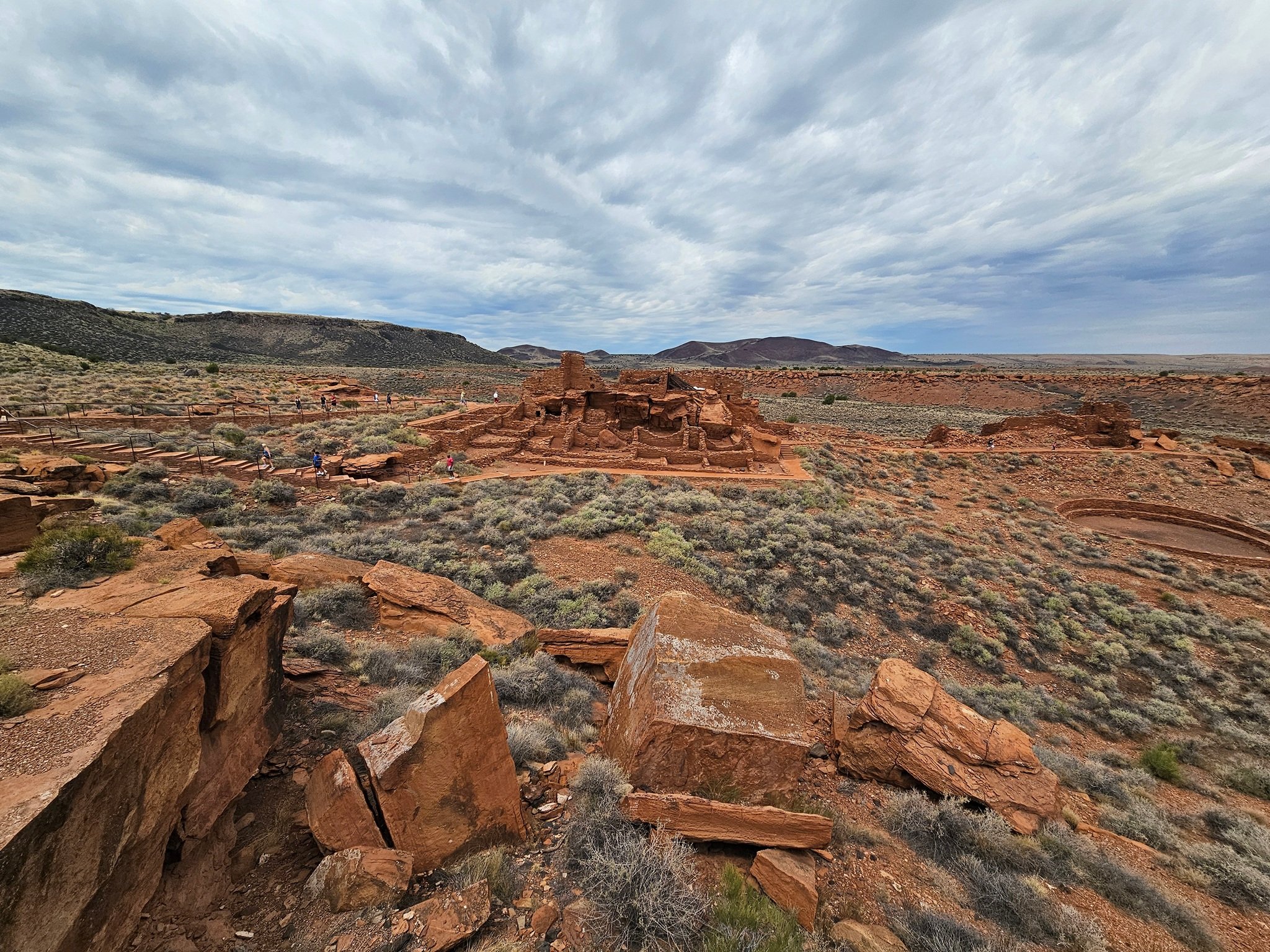A long shot of the Wupatki pueblo.