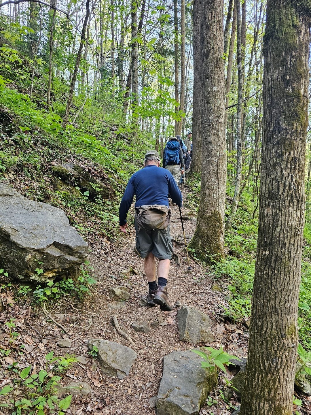 From the falls, it's a rocky climb along a ledge for 1.8 miles.