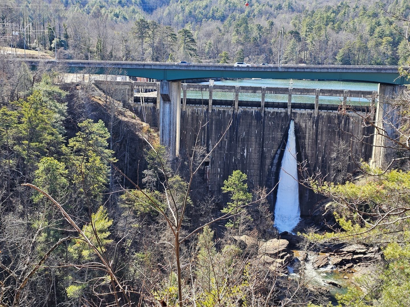 The dam and bridge at Tallulah Gorge viewed from Overlook #4.