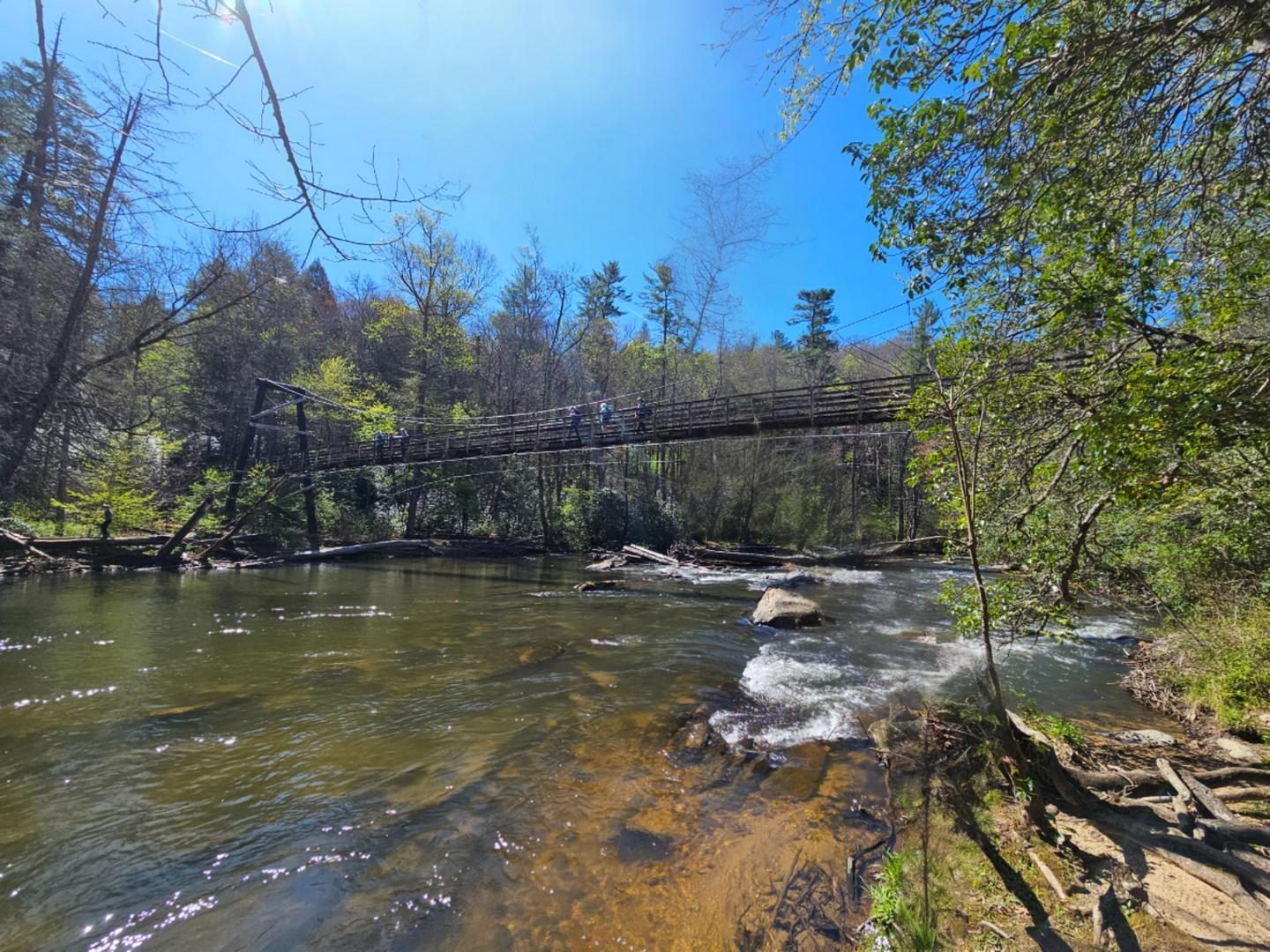 First sighting of the Toccoa Suspension Bridge as we approach it from the north.