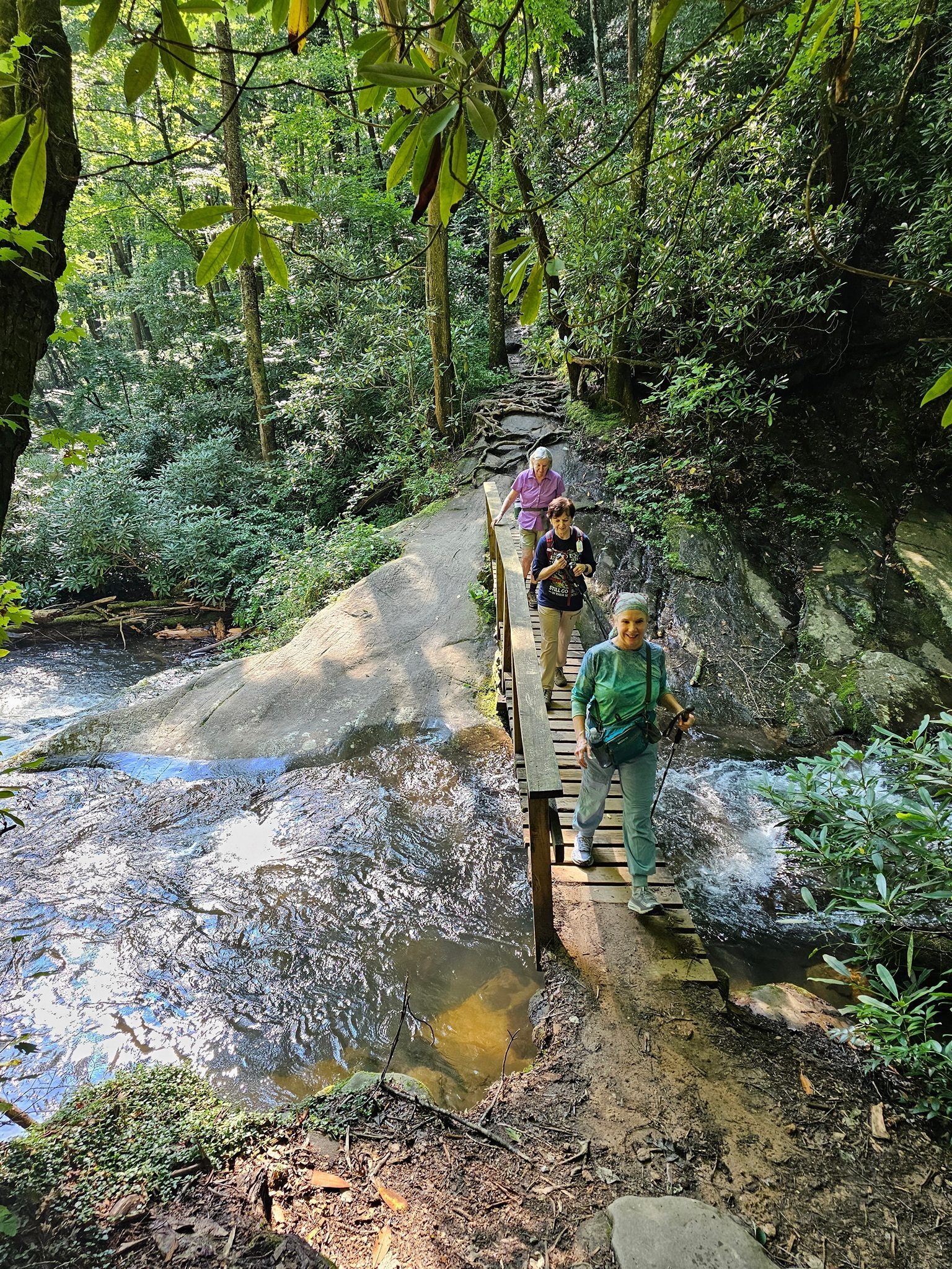 We cross over that cascade on a very nice bridge.