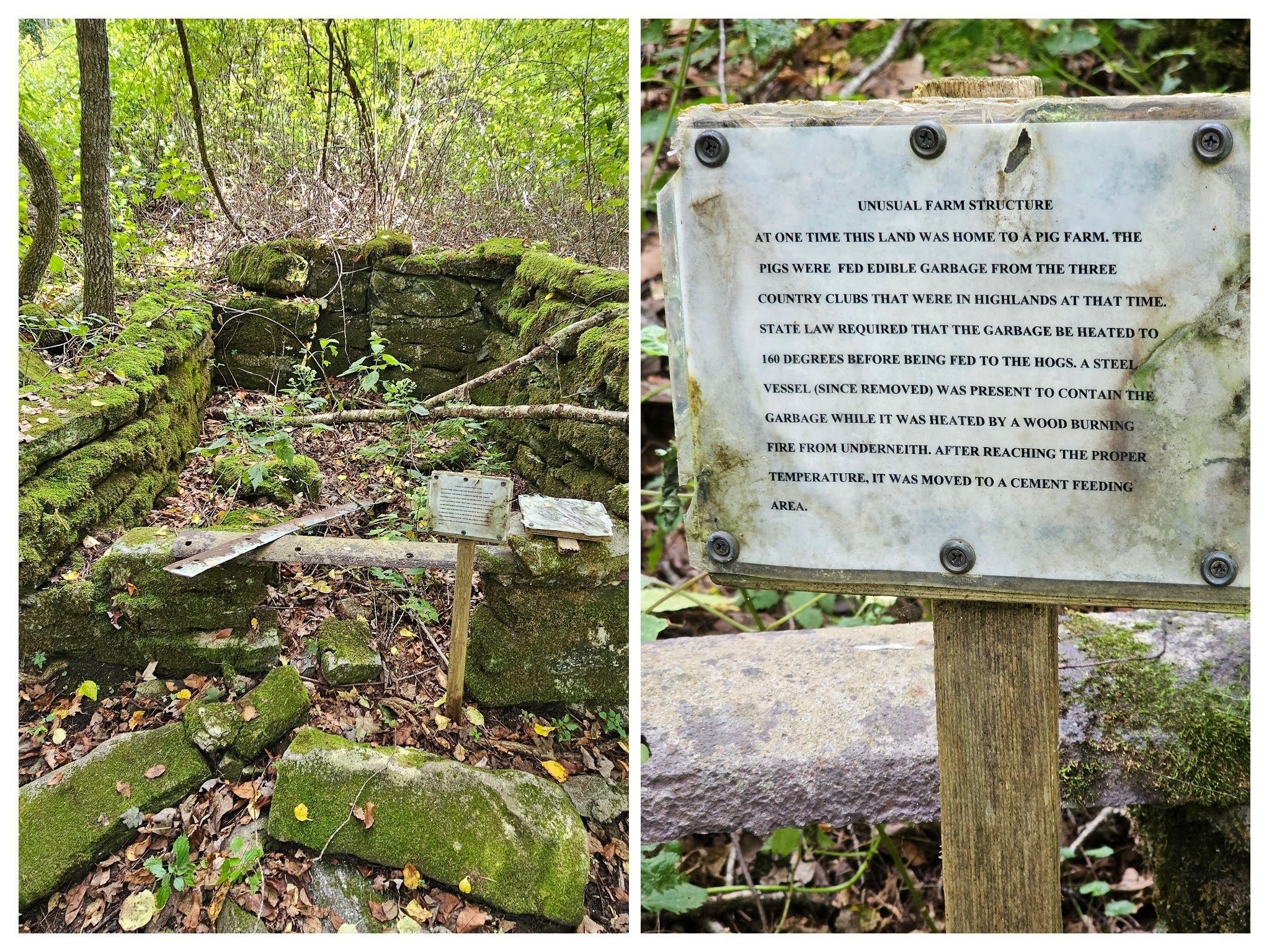 Still there, this unique structure used to disinfect garbage prior to feeding to pigs.