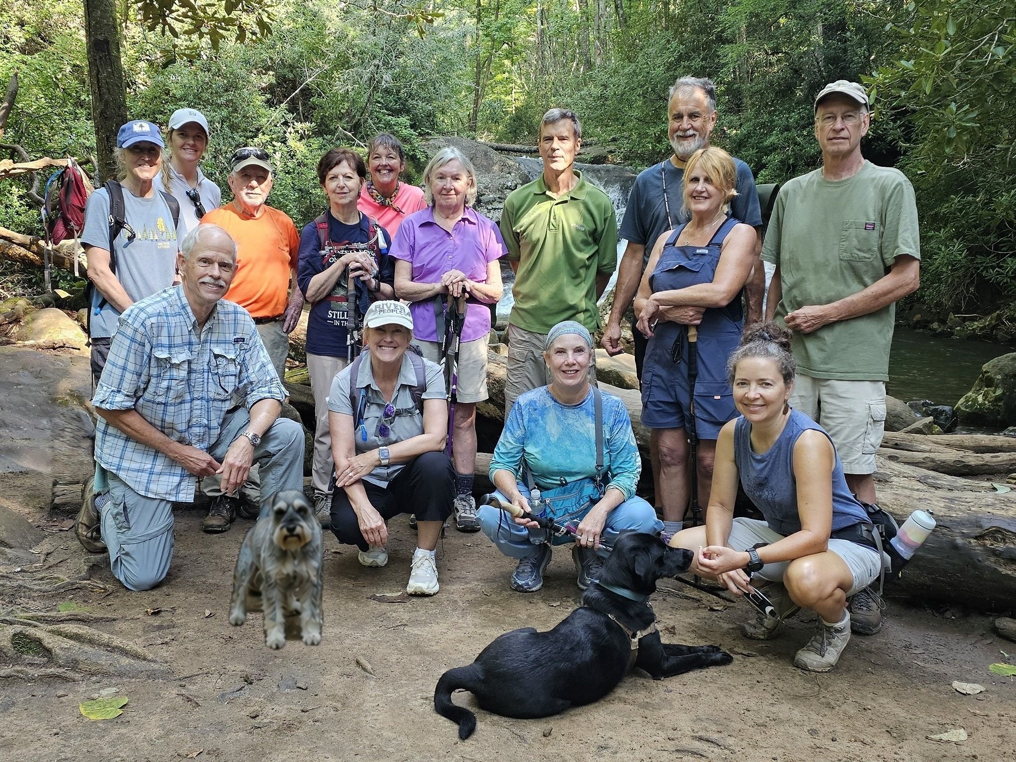 Today's Hiker's (L-R) Back: Beth, Paige & Bear, Vic, Jenny, Londa, Angela, Gerald, Bobby, Lynette, Edwin; Front: Mike, Jennifer, Jane, Heather & Toby