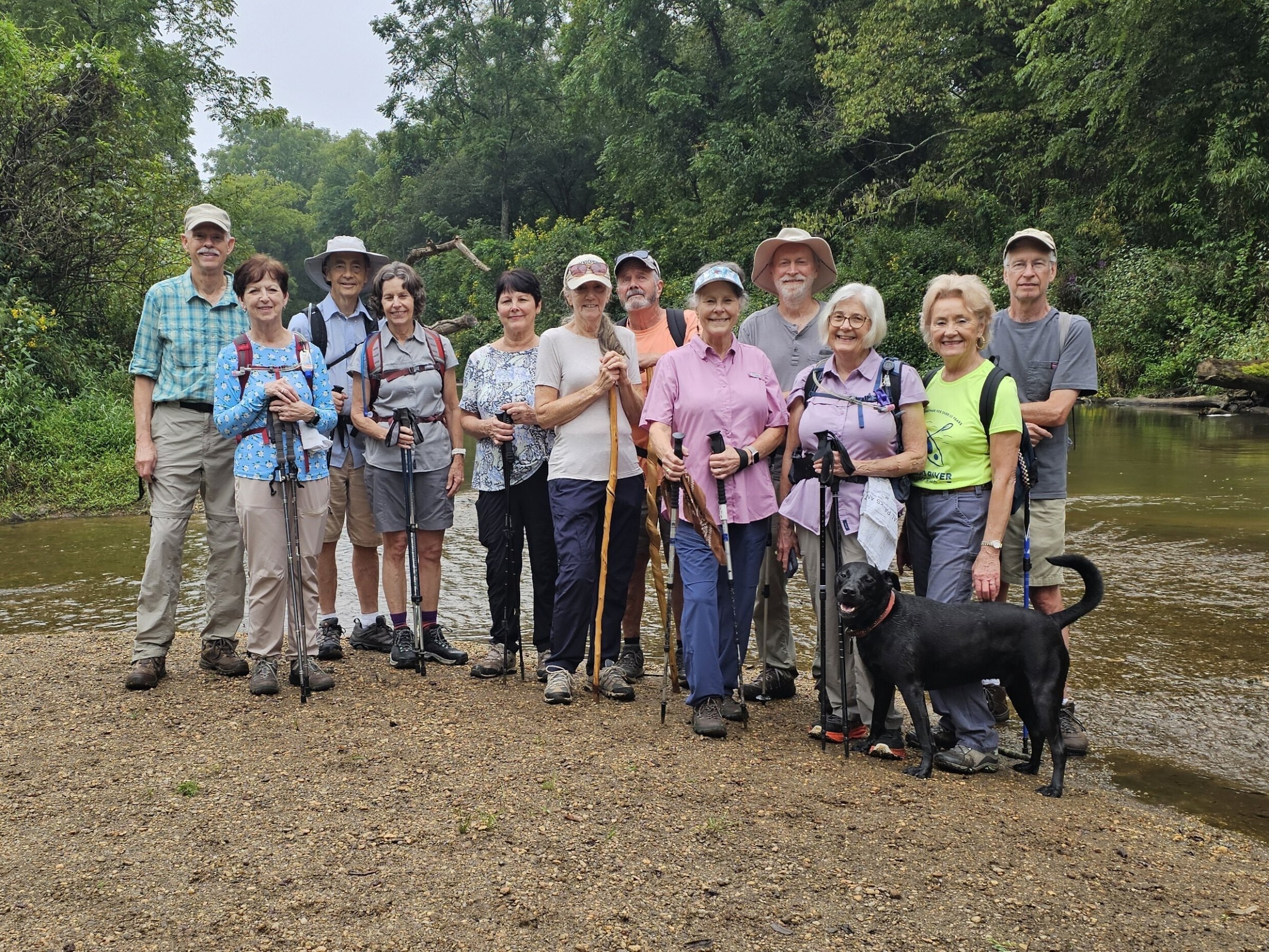 Today's hikers by the Little Tennessee River (L-R): Mike, Jenny, Charles, Beth H., Lynn, Claudia, Ken, Renée, Matt & Toby, Pam, Beth McD. and Edwin.