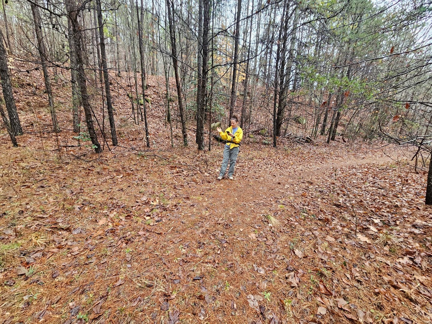 The old road intersects into the old railroad bed leading to the top of the rock culvert.