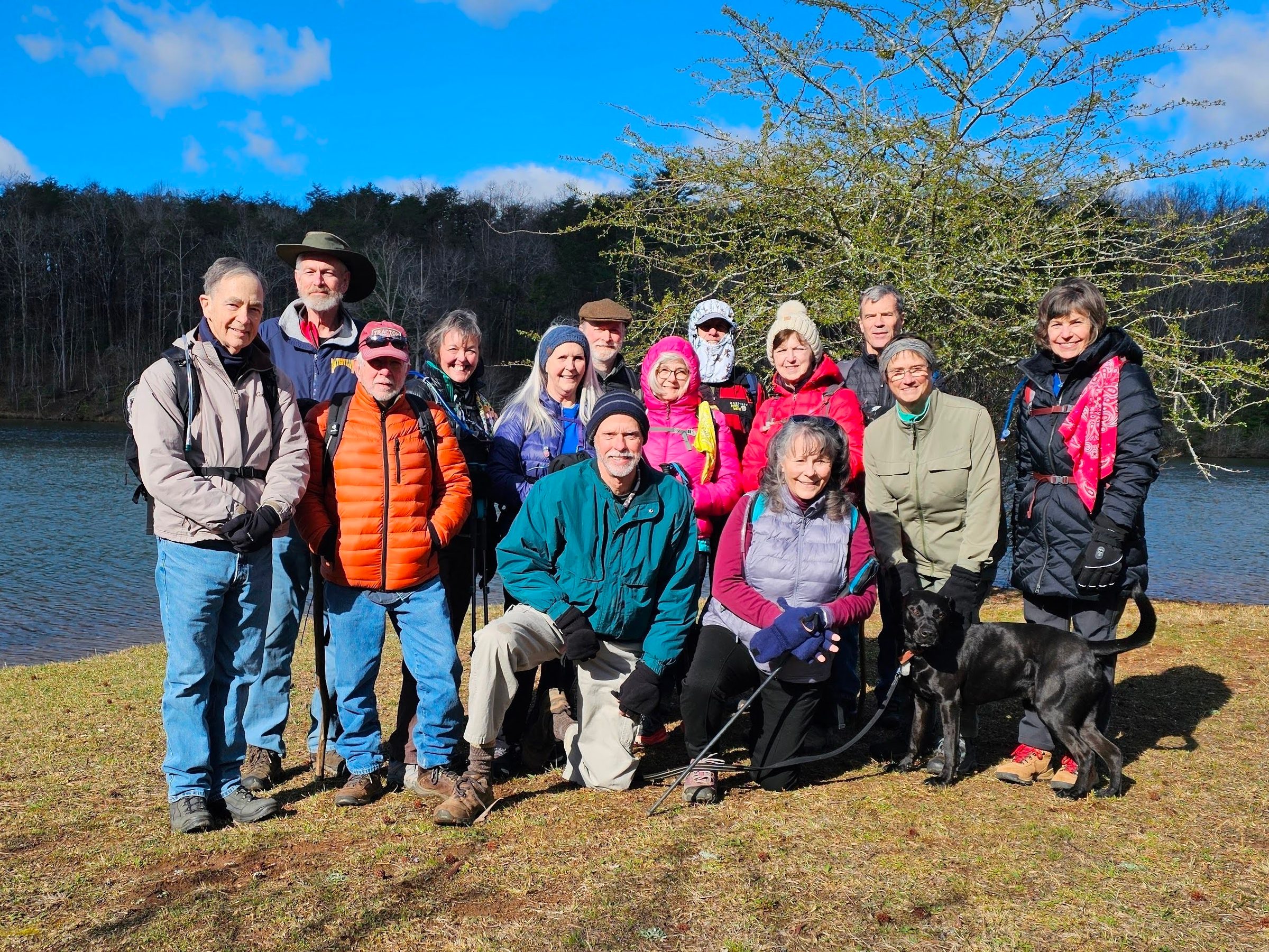 Today's Hikers (L-R) Back: Charles, Dave, Vic, Londa, Betty, Matt, Pam, Mystery Hiker (aka Gregg), Jenny, Gerald, Mary Lu, Beth; Front: Mike, Renee & Toby