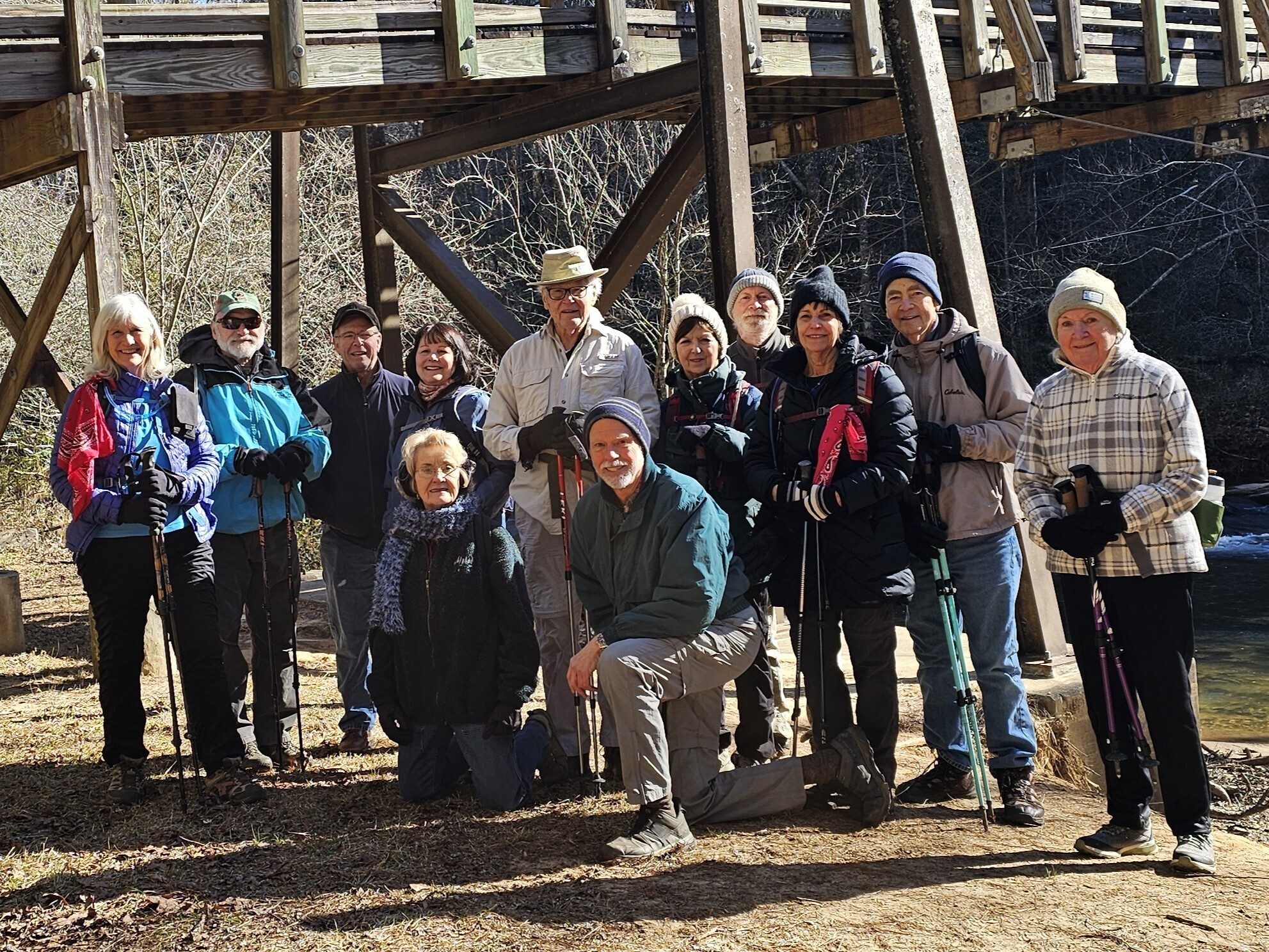 Today's Hikers (L-R) Back: Linda, Jack, Eric, Lynn, Dick, Jenny, Matt, Beth H, Charles & Angela; Front: Beth Mc & Mike. We really missed our trail dogs today!